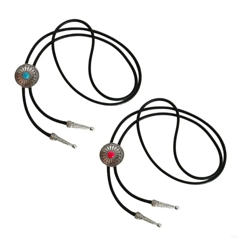 HX6F Bolo Tie for Adult Western Cowgirls Metal Necktie Rope Cord Pendants Necklaces Braids Jewelry for Women Teen Girls