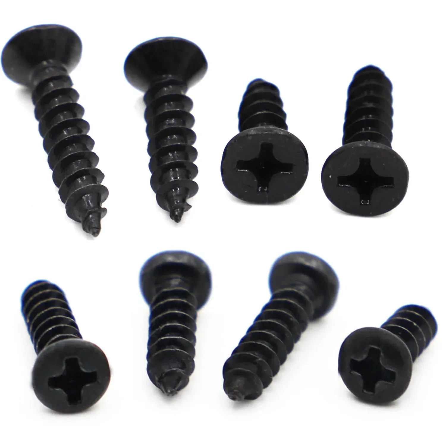 

M1-1.2-1.4 M1.7-2-2.6-3-3.5-M4 Black Steel Mini Micro Phillips Flat Countersunk Round Pan Head Self-tapping Wood Screws