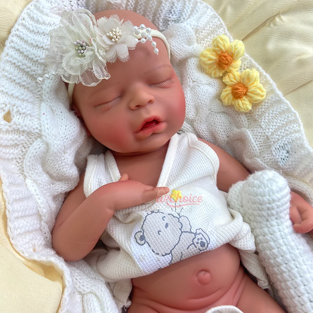 Boneca bebê reborn de silicone macio de 18 polegadas, flexível, realista, ponderada, menina dormindo, olhos fechados, recém-nascido para colecionadores, entusiastas de bonecas