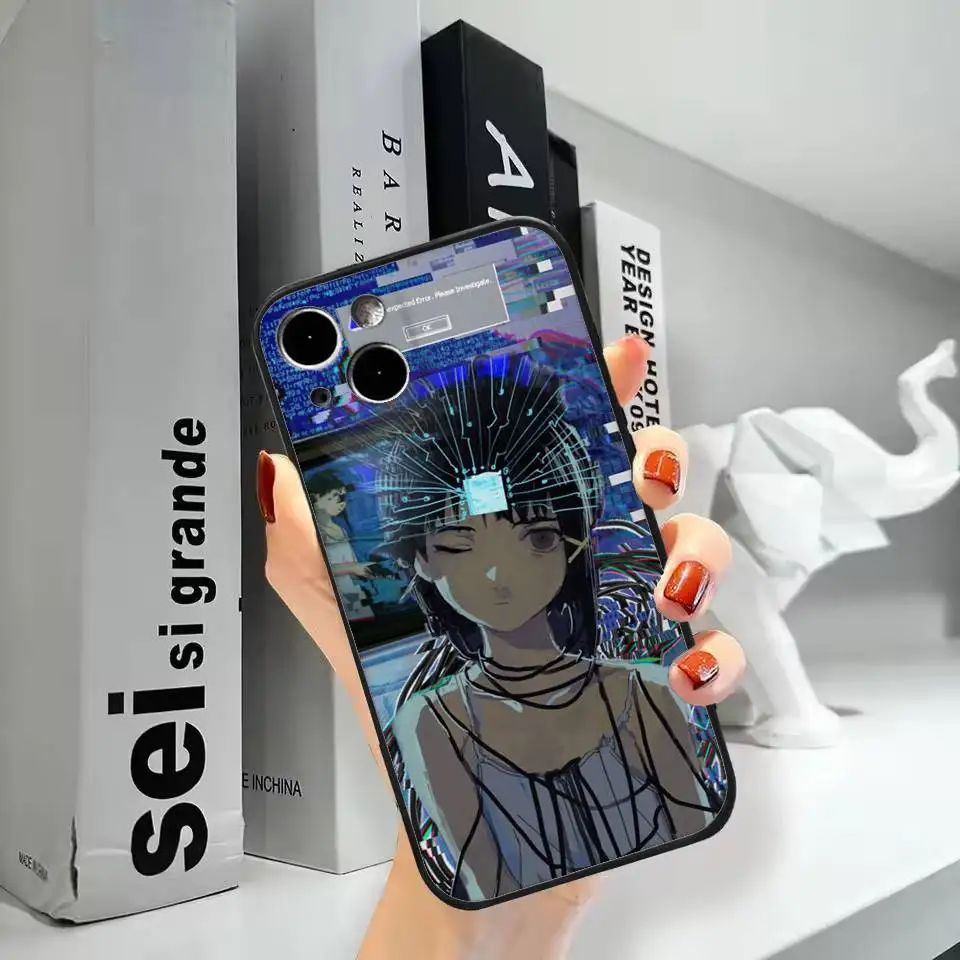 كارتون S-التجارب الإلكترونية التسلسلية L-Lain جراب هاتف سيليكون لينة آيفون 16 15 14 13 12 11 Plus Pro Max Plus