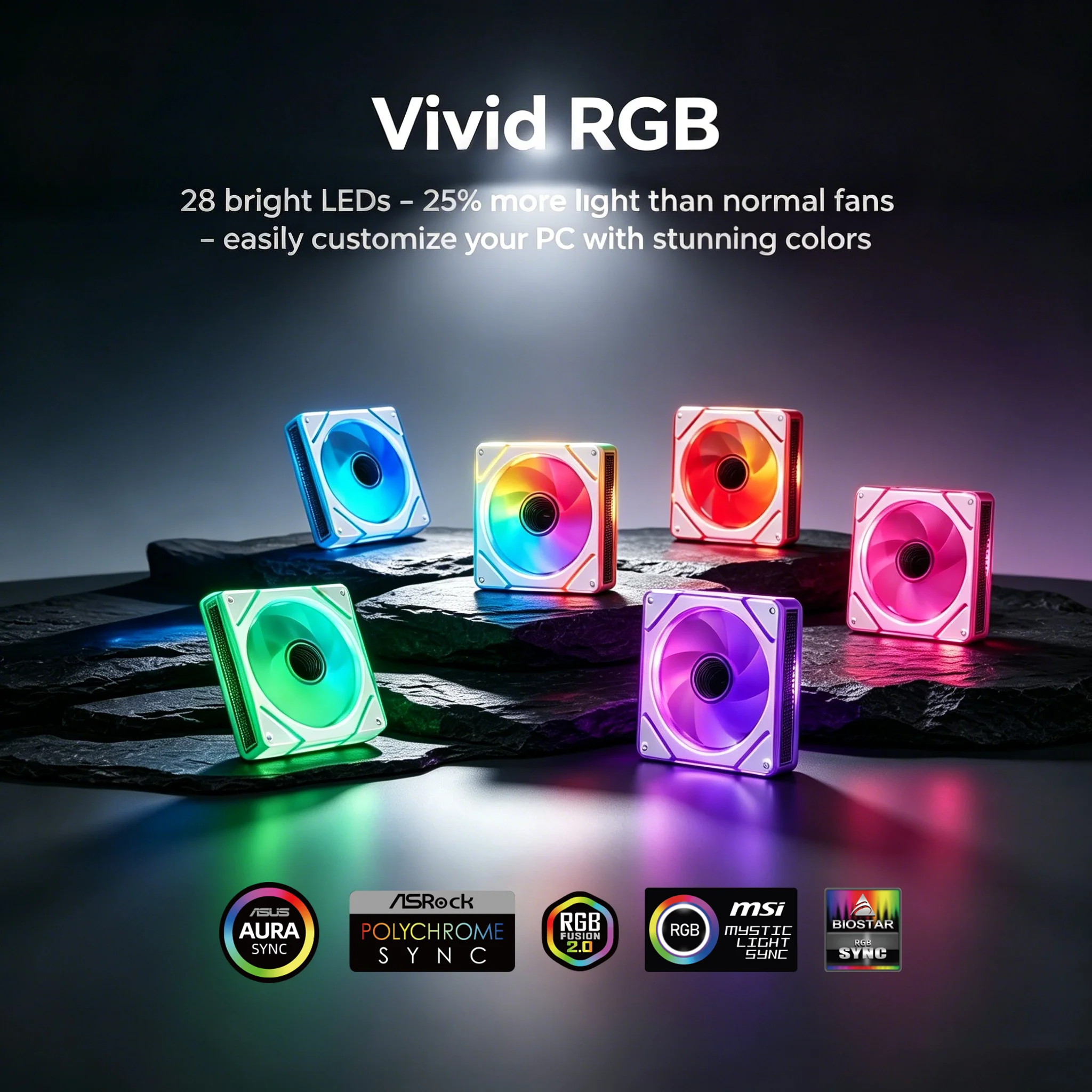 1/3Packs 120 mm ARGB Fans, Intelligent Temperature Control (PWM), RGB Cooling Fan Speeds Up to 1280 RPM with 28 LED Lights