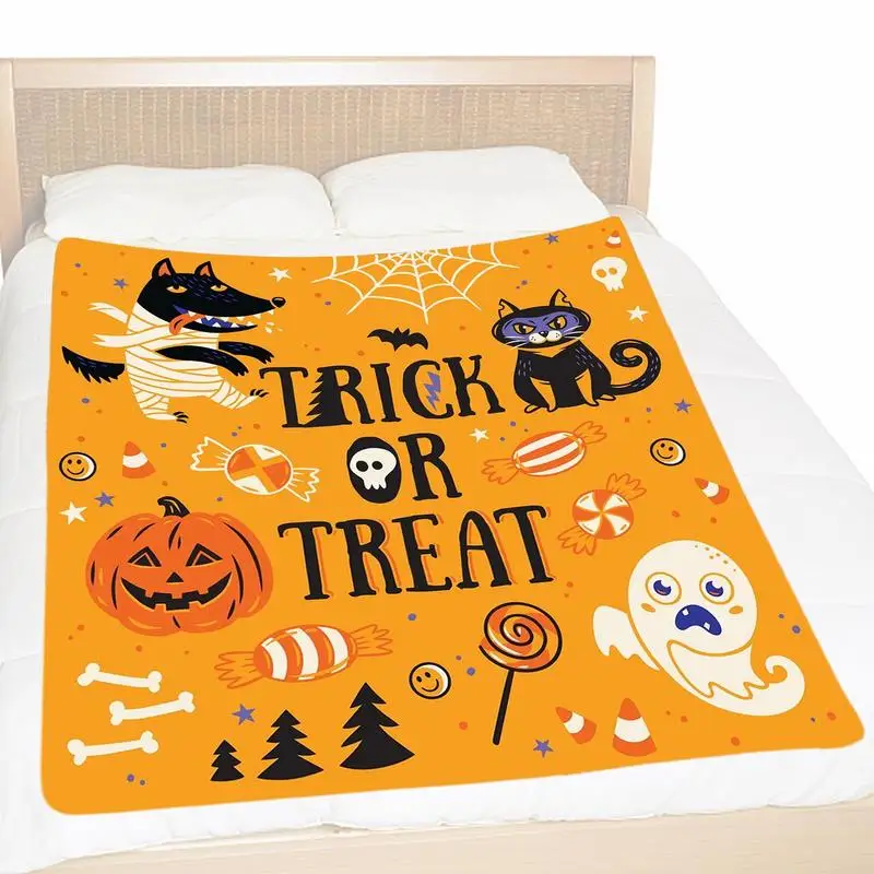 

Pumpkin Throw Blanket Spooky Halloween Theme Flannel Horror Blanket Spider Witch Design Air Conditioning Quilt Sofa Accessories