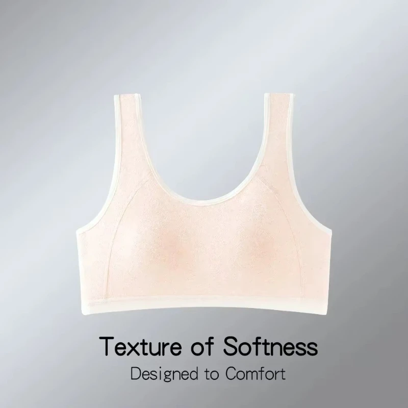 Teen Girls Starter Cotton Bralette 12-18 Years Non Cupping Comfortable Breathable Antibacterial Skin Friendly Soft Daily Top