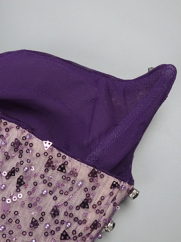 PB Sexy Purple Satin V Neck Strapless Long Dress with Beaded Bodice & High Slit - Ideal for Evening Galas & Proms Vestidos