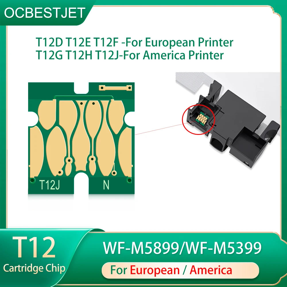 T12D T12E T12F T12G T12H T12J Ink Cartridge Chip For Epson WorkForce Pro WF-M5899 WF-M5399 One Time Chip North America / Europe