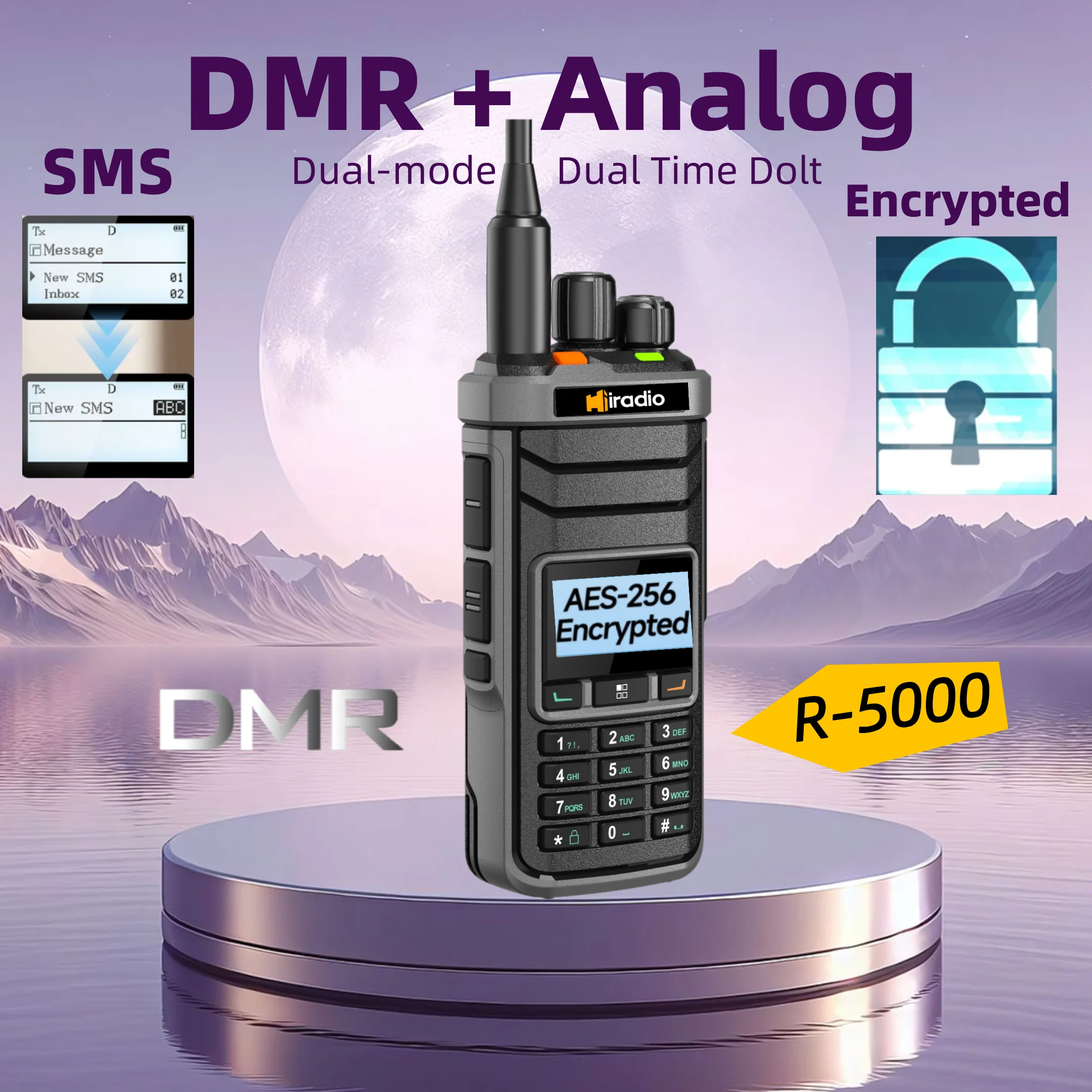 Iradio R5000 جهاز اتصال لاسلكي رقمي ثنائي الوضع DMR/تناظري اتجاهين راديو فتحة زمنية مزدوجة راديو هام 1024CH SMS AES256 NOAA DTMF UV #3