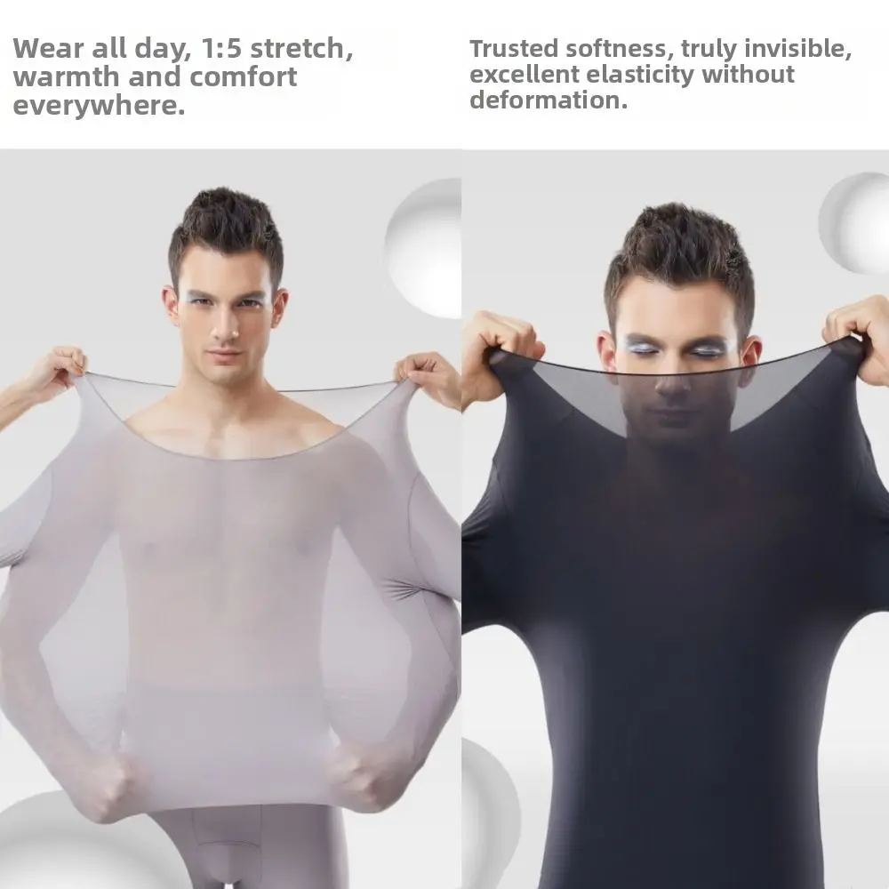 Tops and Pants Men Thermal Clothes Ultra-thin Invisible Feel Heating Thermal Underwear Low Neck Large Size Warmth Long Pants
