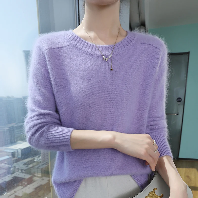 เสื้อสเวตเตอร์แคชเมียร์ขนมิงค์แท้ 100% ดีไซน์หรูหรา อุ่นสบาย สำหรับฤดูใบไม้ร่วงและฤดูหนาว  แบบสวม  คอกลม  แขนยาว  เสื้อถัก  เสื้อผ้าพื้นฐาน  เสื้อท่อนบน