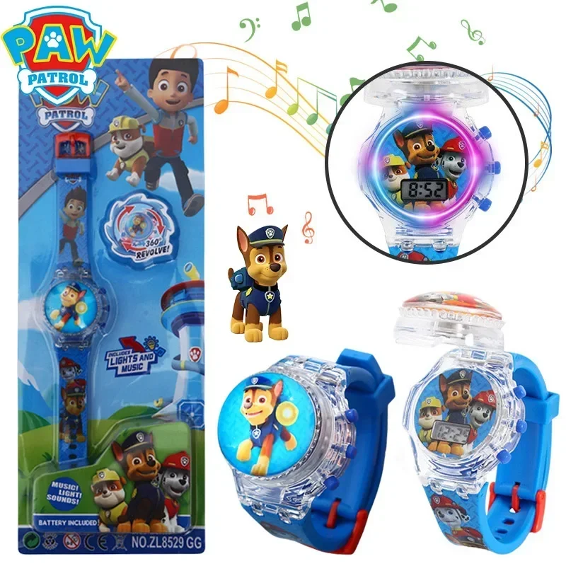 Paw Patrol Chase Children Cartoon Digital Electronic Boys Flash Glow Up Light Colourful Birthday Party Gifts Music Watches Clock