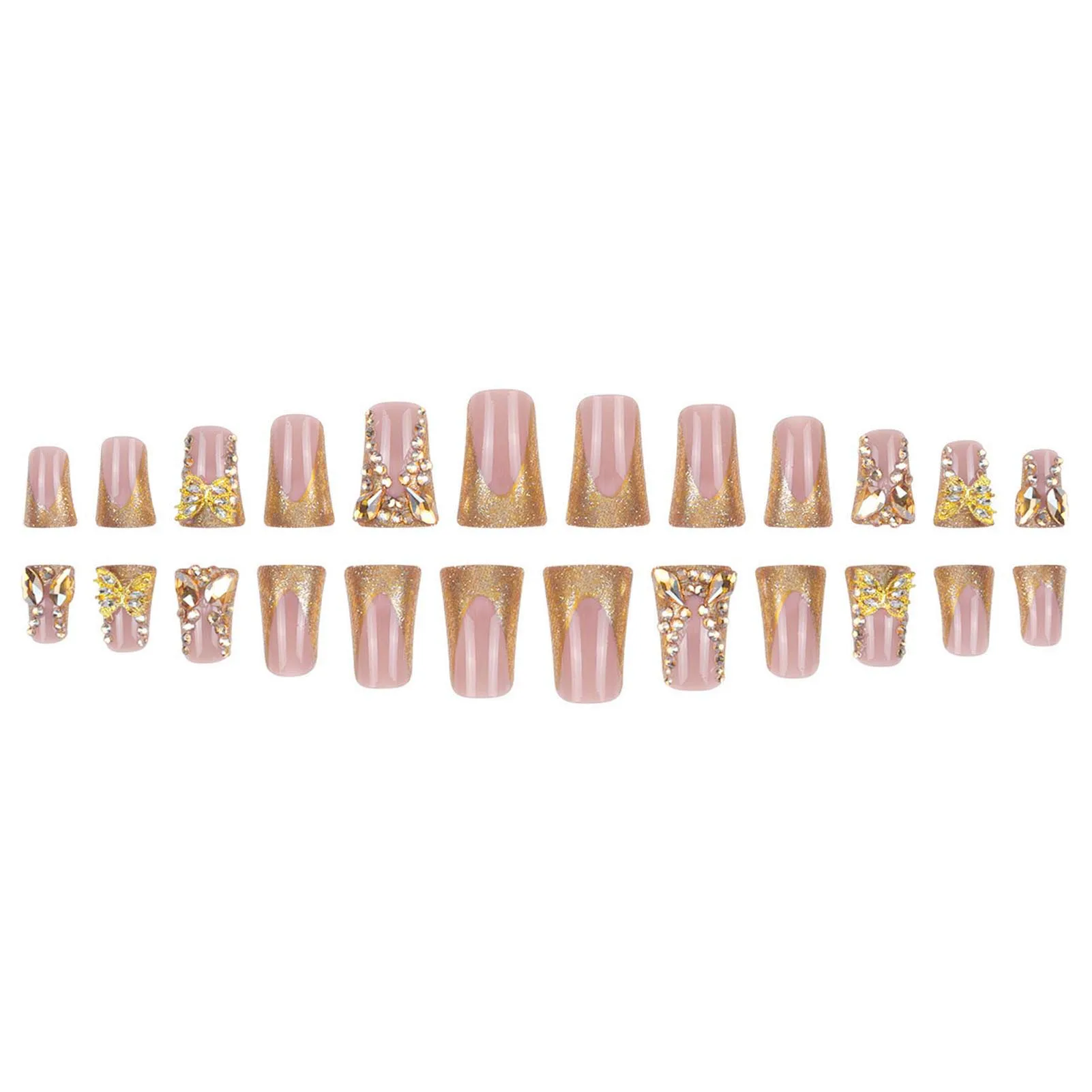 24pcs Light Luxury Press On Nails Shiny Gold French Style Duckbill False Nails Full Flash Diamond Butterfly Decor Fake Nail Tips image 3