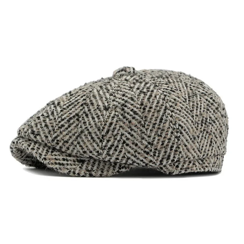 Autumn and Winter Polyester Striped Warm Newsboy Caps Flat Peaked Cap Men and Women Painter Beret Hats 171