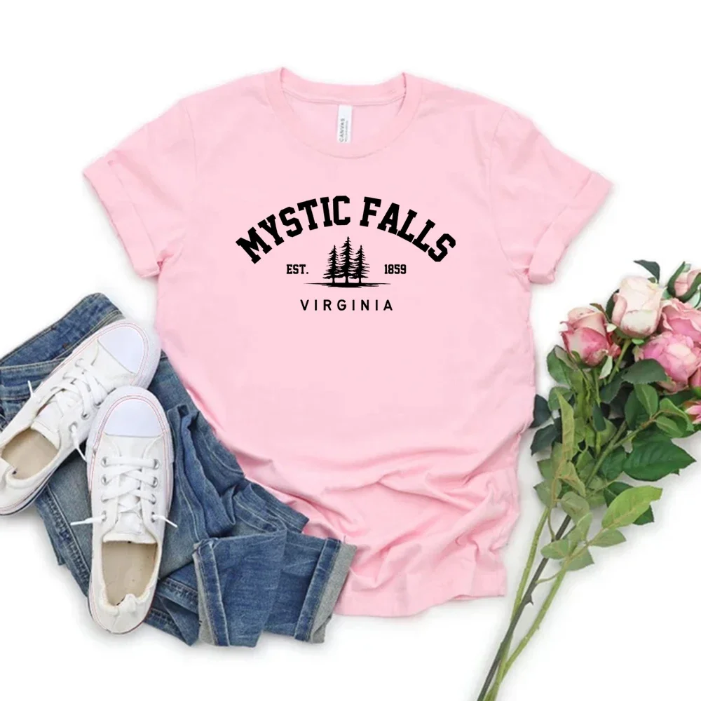 Mystic Falls Virginia T Shirt Salvatore Shirt Unisex Graphic T Shirts Short Sleeve Casual Tshirt Vintage Tops Vampire Fan Gift