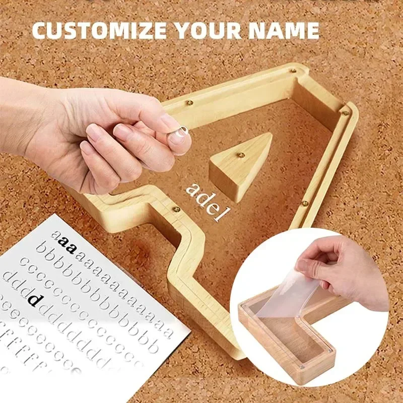 Afbeelding 7: Houten munt spaarpot zesentwintig brief spaarpot woondecoratie munt opbergdoos desktop decoratie ambachten Verjaardagscadeau