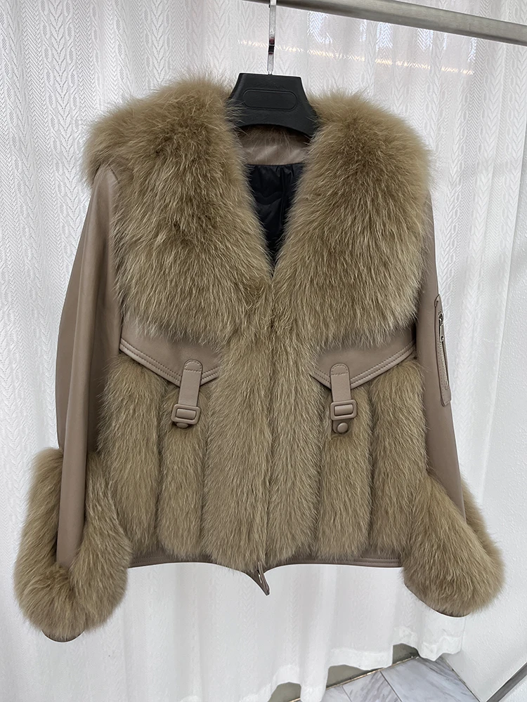 2024 New Winter Natural Fox Fur Coat Jacket Women Goose Down Jacket Real Genuine Leather Luxury Thick Warm Female Coats