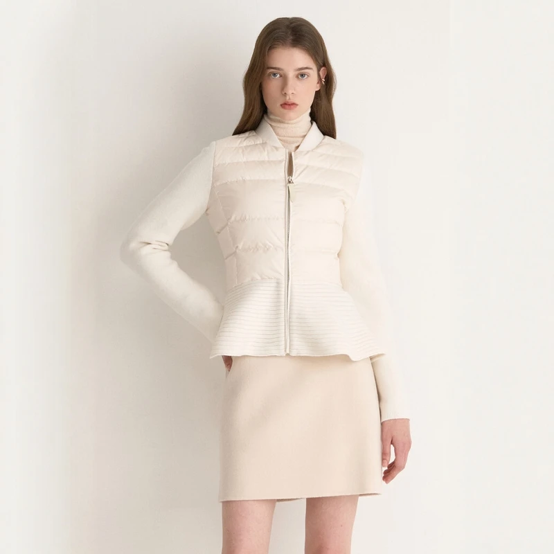 

Elegant Commuter Korean Style Short Lightweight Knitted Geese down Jacket Slim Fit Waist Cinched 90% Duck down Filling