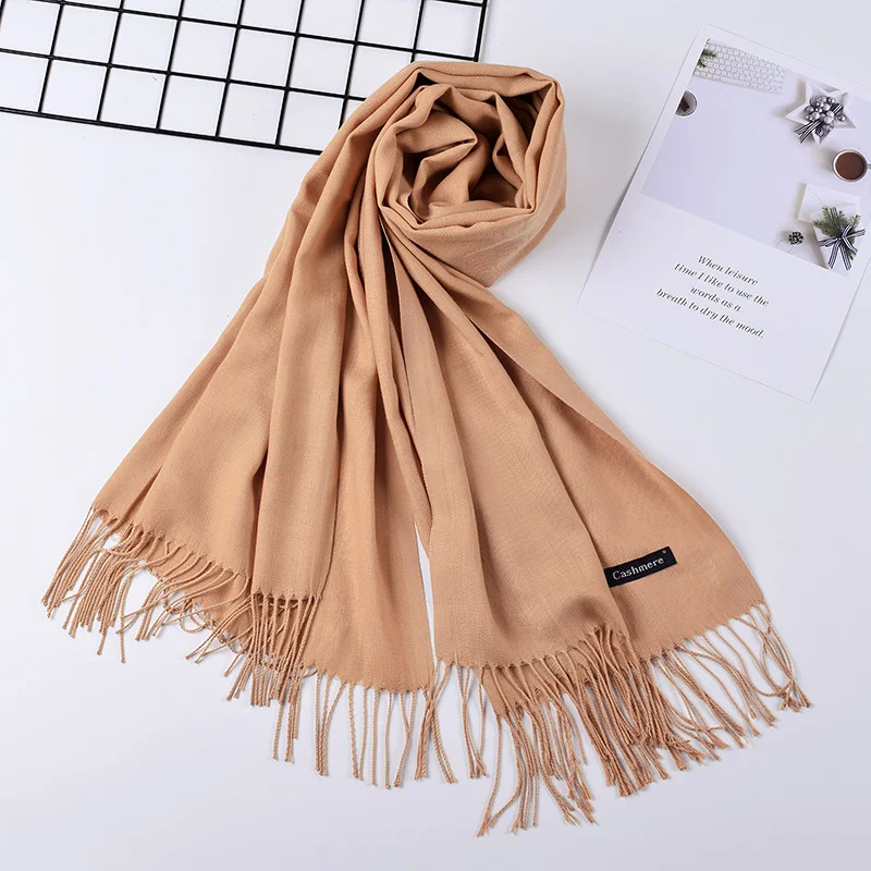 38 Color Solid Thick Cashmere Scarf for Women Large 70-200cm Pashmina Winter Warm Shawl Wraps Bufanda Female with Tassel Scarves