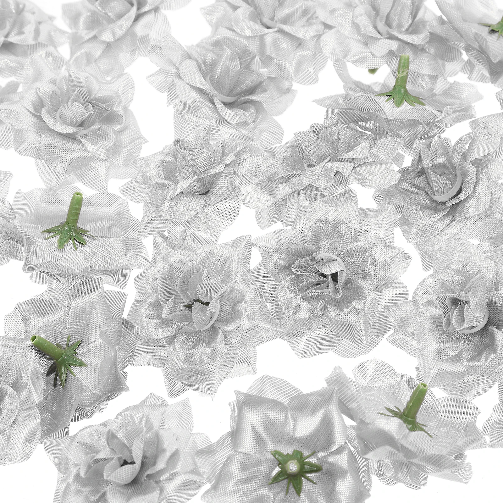 

50pcs Artificial Roses Silver Fabric Plastic 4 5x3cm Decorative Silk Rose Wedding Christmas Birthday Party Flowers
