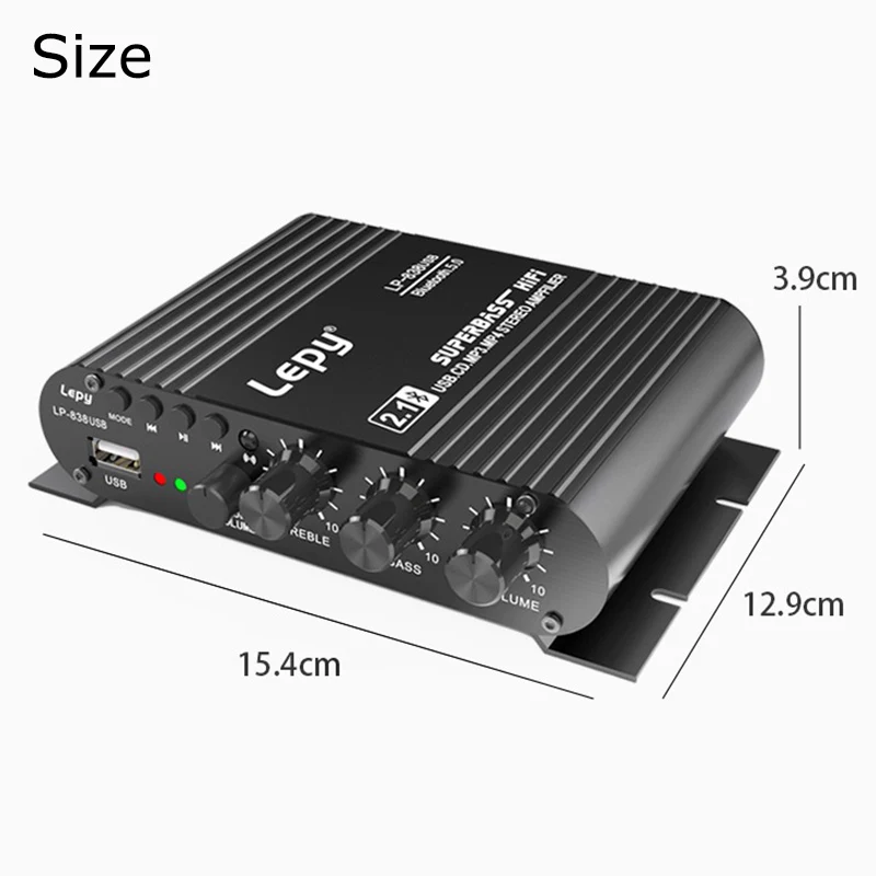 LEPY LP-838USB Bluetooth 5.0 Amplifier 2.1 3 Channel Super Bass Support USB Lossless Music Play With Remote Control Digital Amp