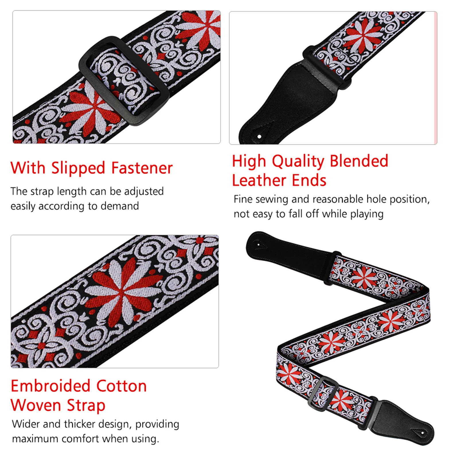 GS-02 حزام الغيتار قابل للتعديل التطريز الغيتار الأشرطة للقيثارات الكهربائية الصوتية باس الملحقات اضافية طويلة حزام الغيتار #4