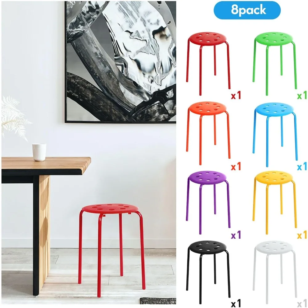 24 Pack School Chairs Stackable Bulk Plastic Dome Stool with Stainless Steel Legs, Multiple Colors 17.7 Inch Flexible Seat Stool