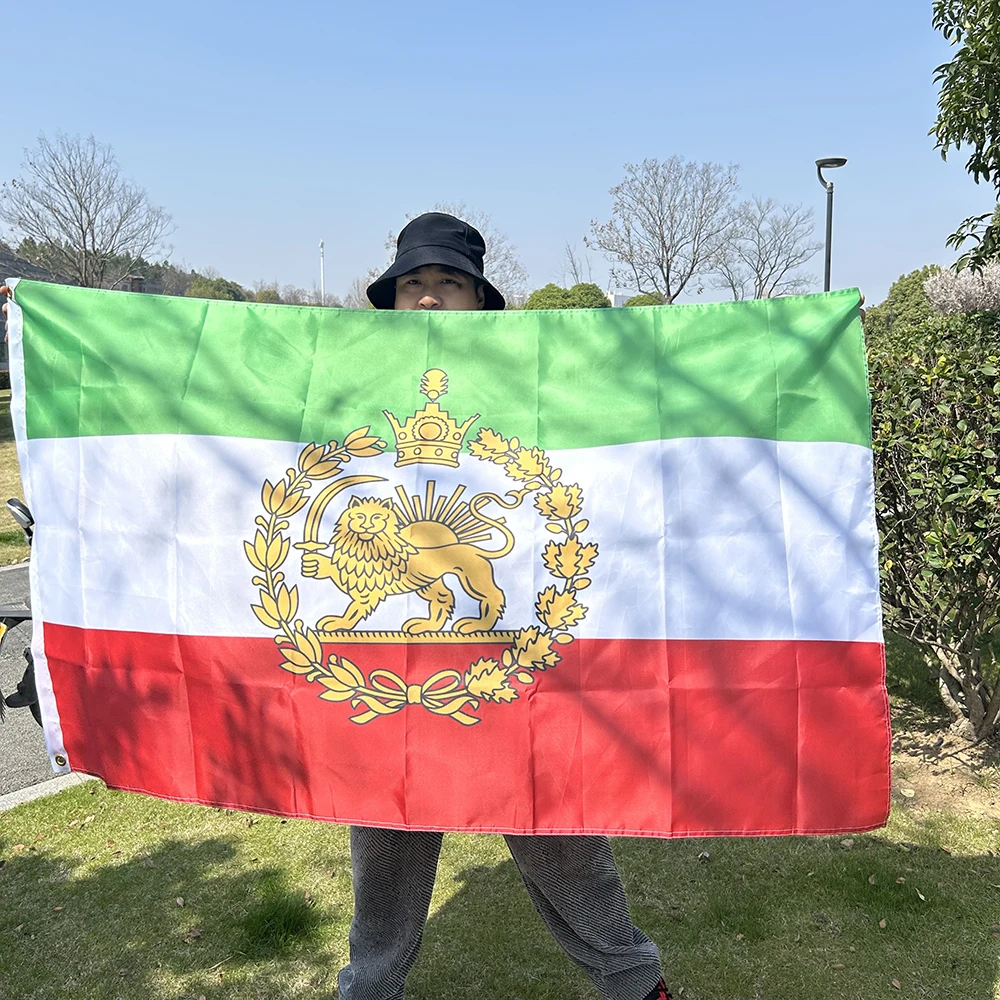 Iran Flag 90x150cm Lion Crown Banner Pendant Pahlavi Dynasty Lion Sun Flag Polyester Old Post Constitutional Revolution Flag