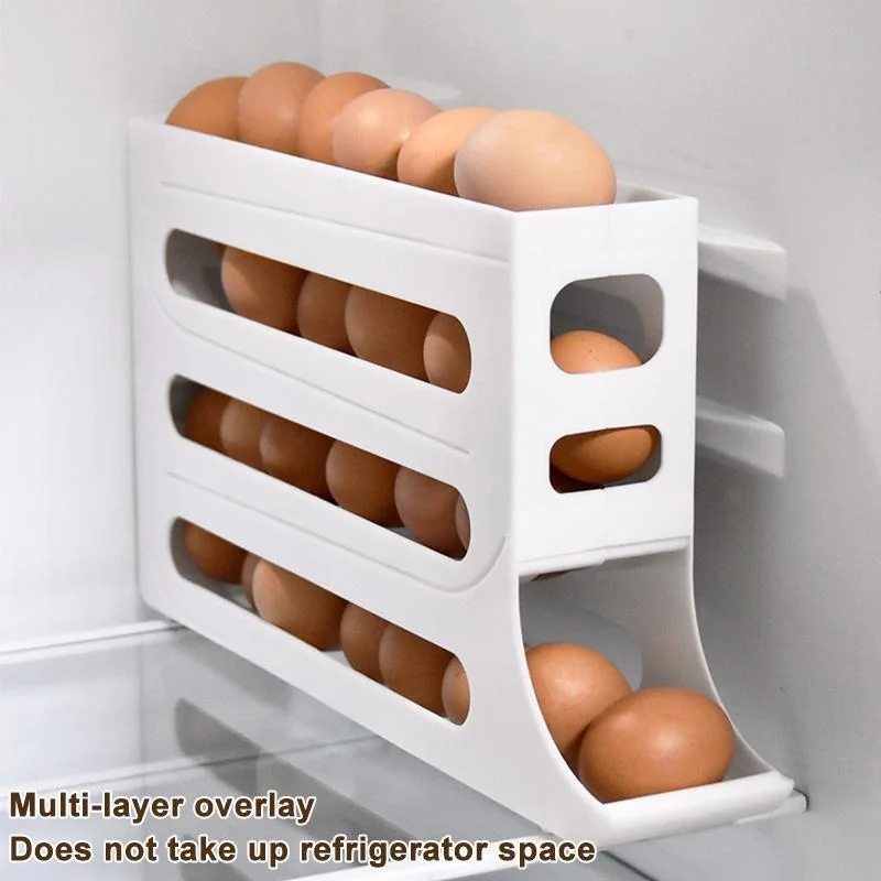 1pc Rolling Egg Dispenser Refrigerator Organizers Containers 4 Layer Storage Box Automatic Sliding Spiral Holder Kitchen Gadgets