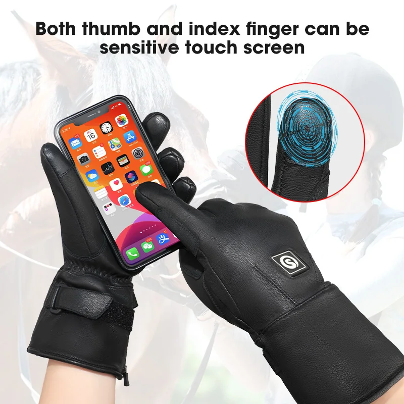 Women Horse Riding Heated Gloves Full Skin Leather Windproof Waterproof Heated Thermal Horse Gloves for Men view 4