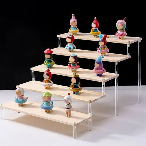 1-5 Tier Wood Acrylic Display Stand Hand-made Figure Doll Décor Toy Animation Car Model Blind Box Perfume Shelves Organizers - Image 3