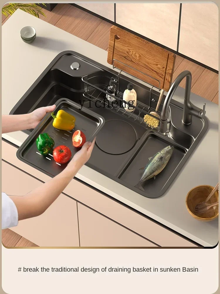 

Large Single Sink 304 Stainless Steel Vegetable Washing Basin Drain Basket Nano Scullery