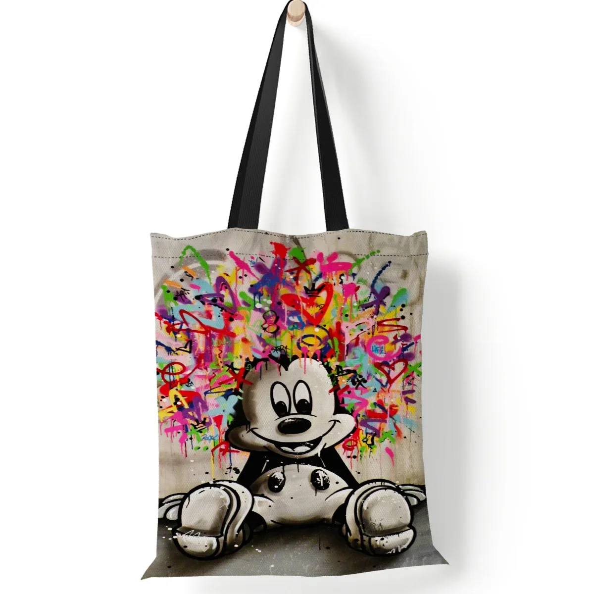 Disney Mickey Mouse Women\'s Shoulder Bag Fashion Cartoon Cute Printed Canvas Tote Bag Shopping Travel Large Capacity Storage