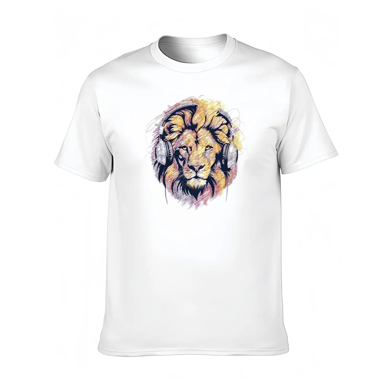 

Men's Cotton Tee With PURINA KING Lion Headphones Print, Soft Crew Neck Shirt For Outdoor, Christmas Gift