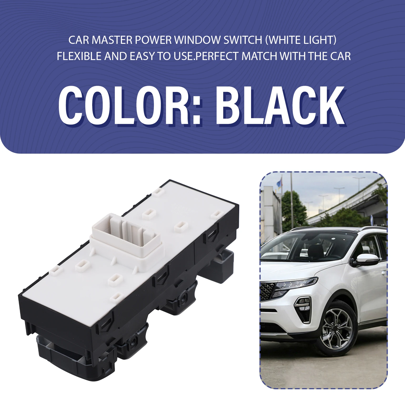 สวิตช์ควบคุมกระจกไฟฟ้าด้านหน้าซ้าย ABKN พร้อมไฟสีขาว 93571-Q6210 สำหรับ KIA Seltos ปี 17-22 ปุ่มควบคุมกระจกหลัก