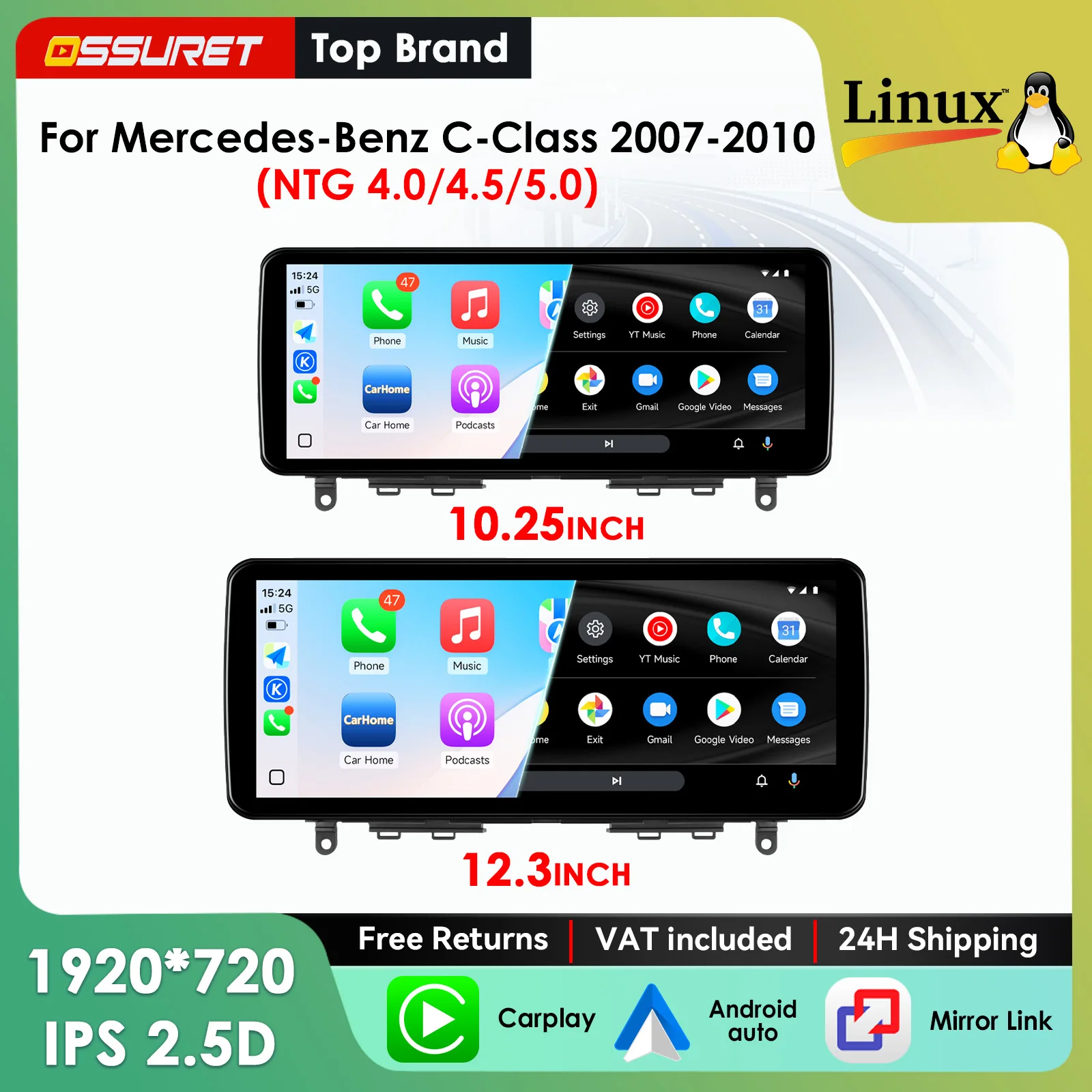 1920*720 Carplay Linux 5.4 Autoradio für Mercedes-Benz C-Klasse S204 S205 W204 W205 2007 - 2019 NTG 4.0 4.5 5.0 Multimedia-Videoplayer T113-i Dual-Core USB BT Mirror Link 10,25 / 12,3"