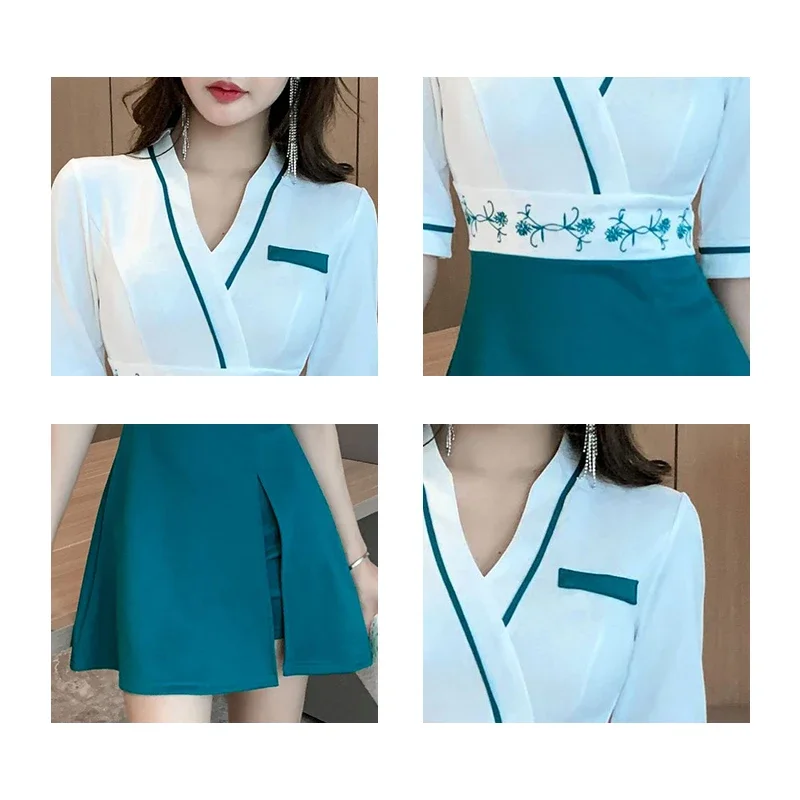 Foot Bath Foot Therapy Working Clothes Spa Massage Technician Uniform Women's Bath Sauna Workwear Skirt Suit Including Shorts