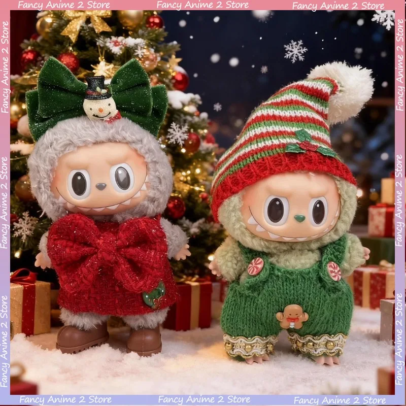 

Christmas Clothes Pants Hats Outfits for 17cm V1 V2 V3 Labubu Cute Mini Plush Dolls Clothing Dress Up Holiday Dolls Accessories