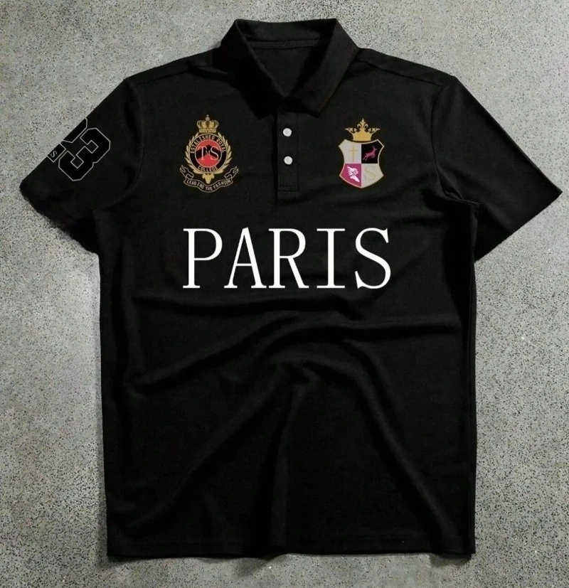 Polo de Corte Regular con Estampado de Corona para Hombre, Camiseta Casual de Manga Corta con Cuello para Verano, Ropa de Moda Masculina para Uso Diario
