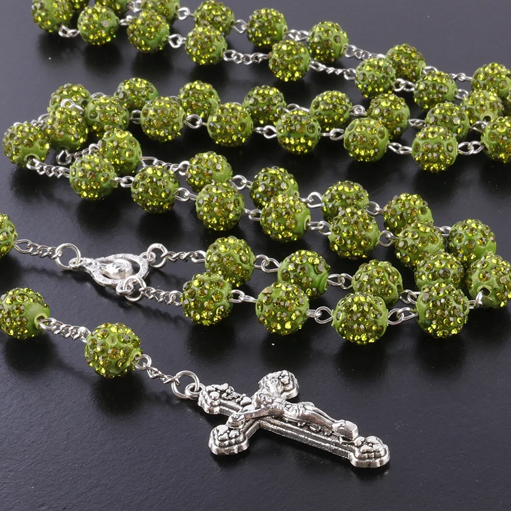 2025Neue Vintage Casual Mehrfarbige Katholische 59-teilige 10mm Disco Rhein Stein Perlen Kreuz Halskette,... – Detail 2