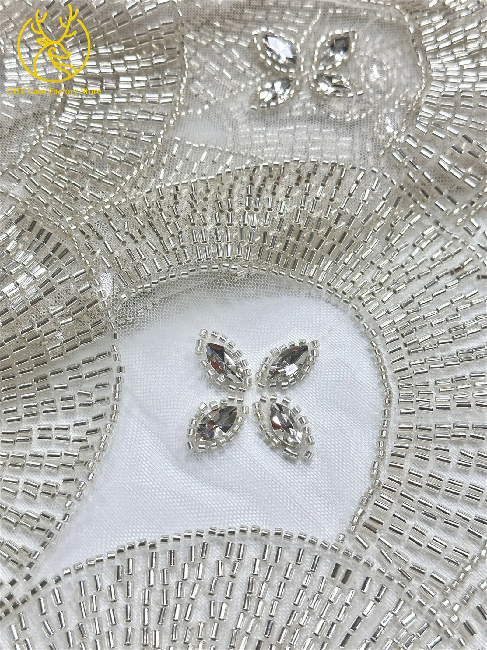 Smaragdgrüner Luxus Dubai Diamant-Perlen Tüll-Spitzenstoff Hochwertiger Afrikanischer Stein-Pailletten-Spitzenstoff für Abendkleider – Detail 15
