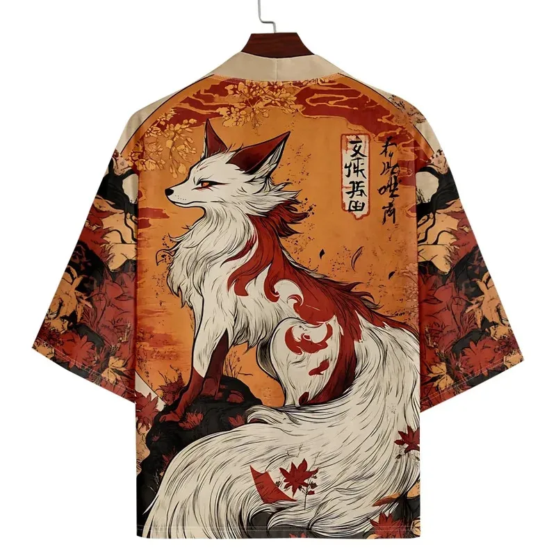 

Anime FOX Print Kimono Loose Japanese Streetwear Cardigan Women Men Harajuku Haori Cosplay Top Shirts Yukata