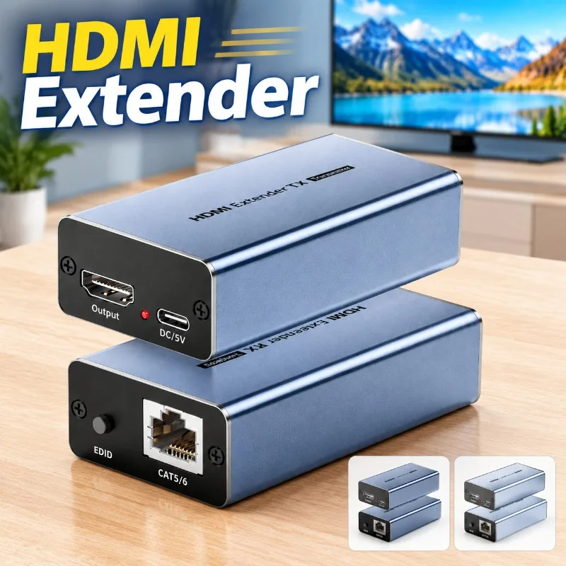 Single Network Cable Extender 60M RJ45 To HDMI Signal Amplifier HD Connector Ethernet Extension Adapter for Monitor Laptop