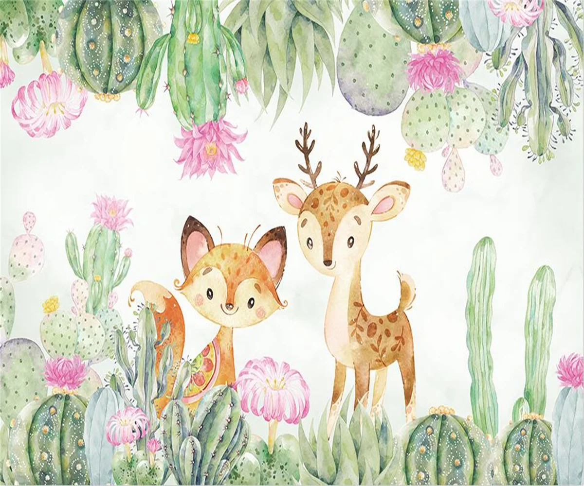Custom size wallpaper cartoon cactus animal mural home decoration children's room decoration painting tapestry 3d wallpaper