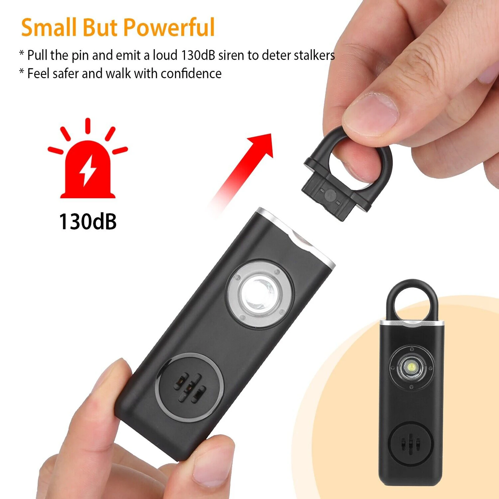 

Personal Self Defense Alarm 130dB Self Defense Siren Safety Alarm For Women Kid Rechargeable Emergency Light Alarm With Keychain
