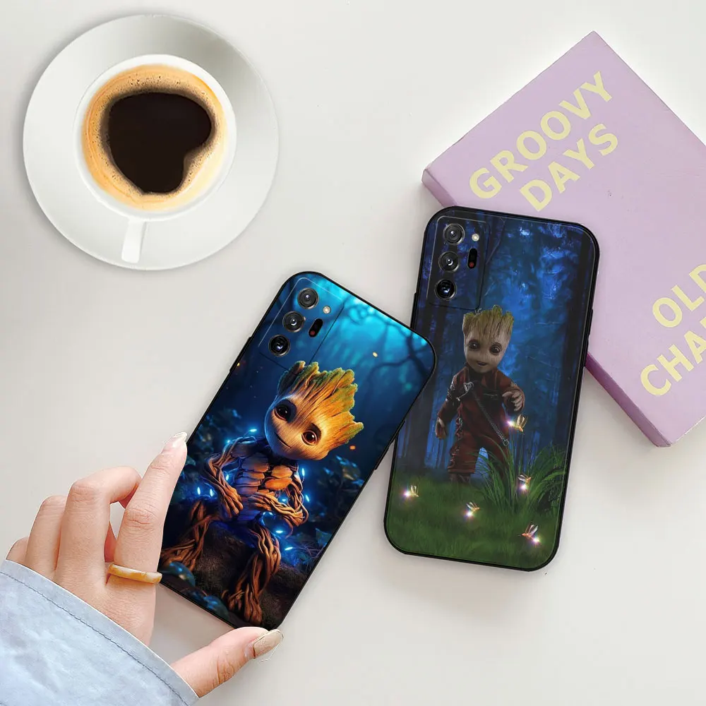 Marvel Cute Groot Rocket Raccoon Case For Samsung Galaxy Note 20 Ultra 10 Plus A30 A24 A23 A22 A21S A20S A14 A13 A12 Black Cover