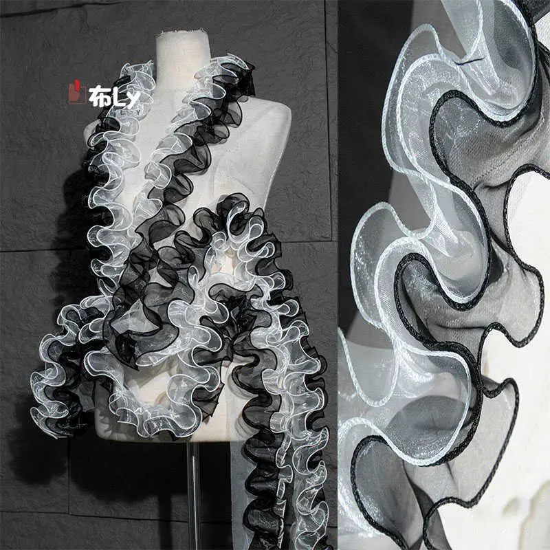 

Кружевная тесьма 3D стереоэффектом, черно-белая, 10 см, плиссированное кружево из тюля, для рукоделия, аксессуаров для волос, декора одежды, дизайнерских изделий