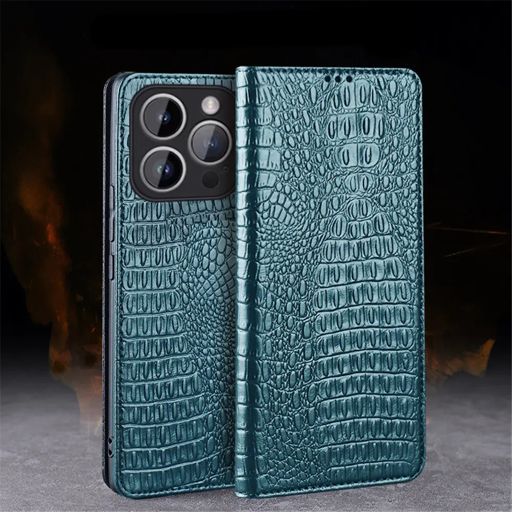 Premium Cowhide Leather Magnetic Flip Case for iPhone 16 16 Pro 16 Pro Max Business Full Cover