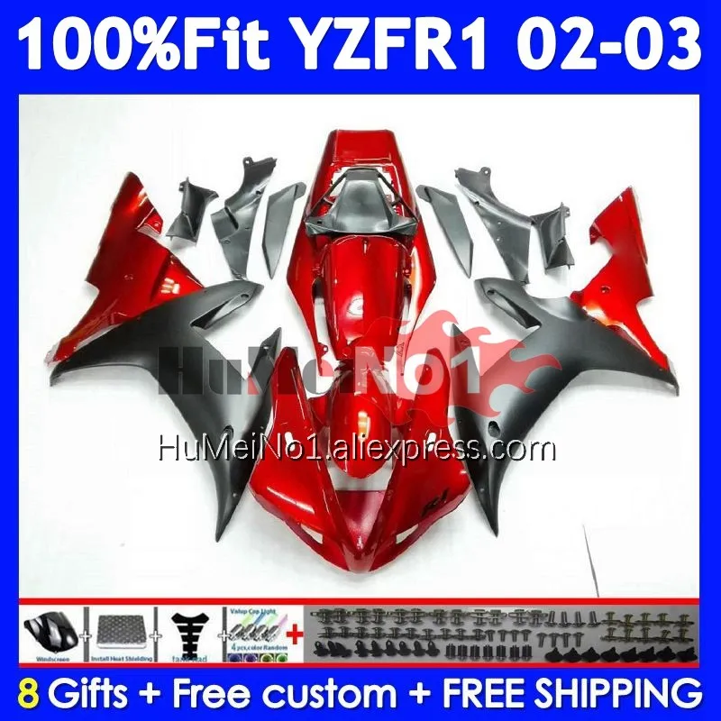 Body For YAMAHA YZF 1000 CC R1 R 1 YZF-R1 YZFR1 02 03 365No.7 YZF1000 Red black 1000CC YZF-1000 2002 2003 Injection Fairing