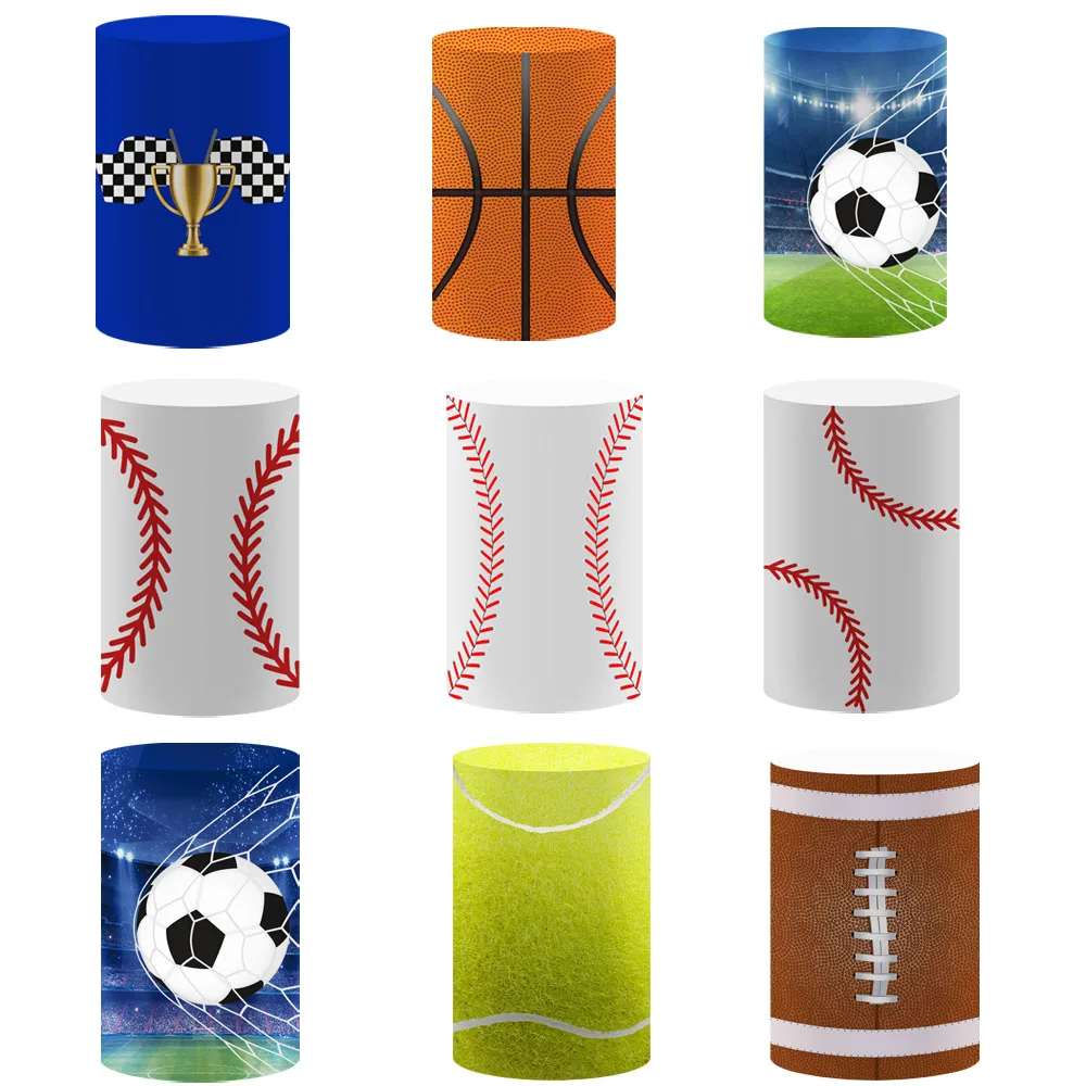 

Sport Theme Cylinder Covers Sport Party Decoration Football Baseball Basketball Pedestal Cover Desserts Tablecloth Decor Props