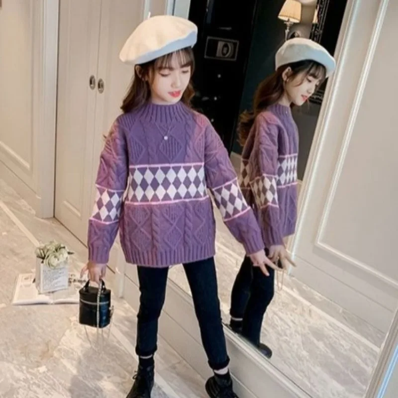 

2025 New Women's Kids Autumn Winter Thickened Fleece-Lined Knit Sweater Thickened Winter Warmth Stylish Base Layer for Girls