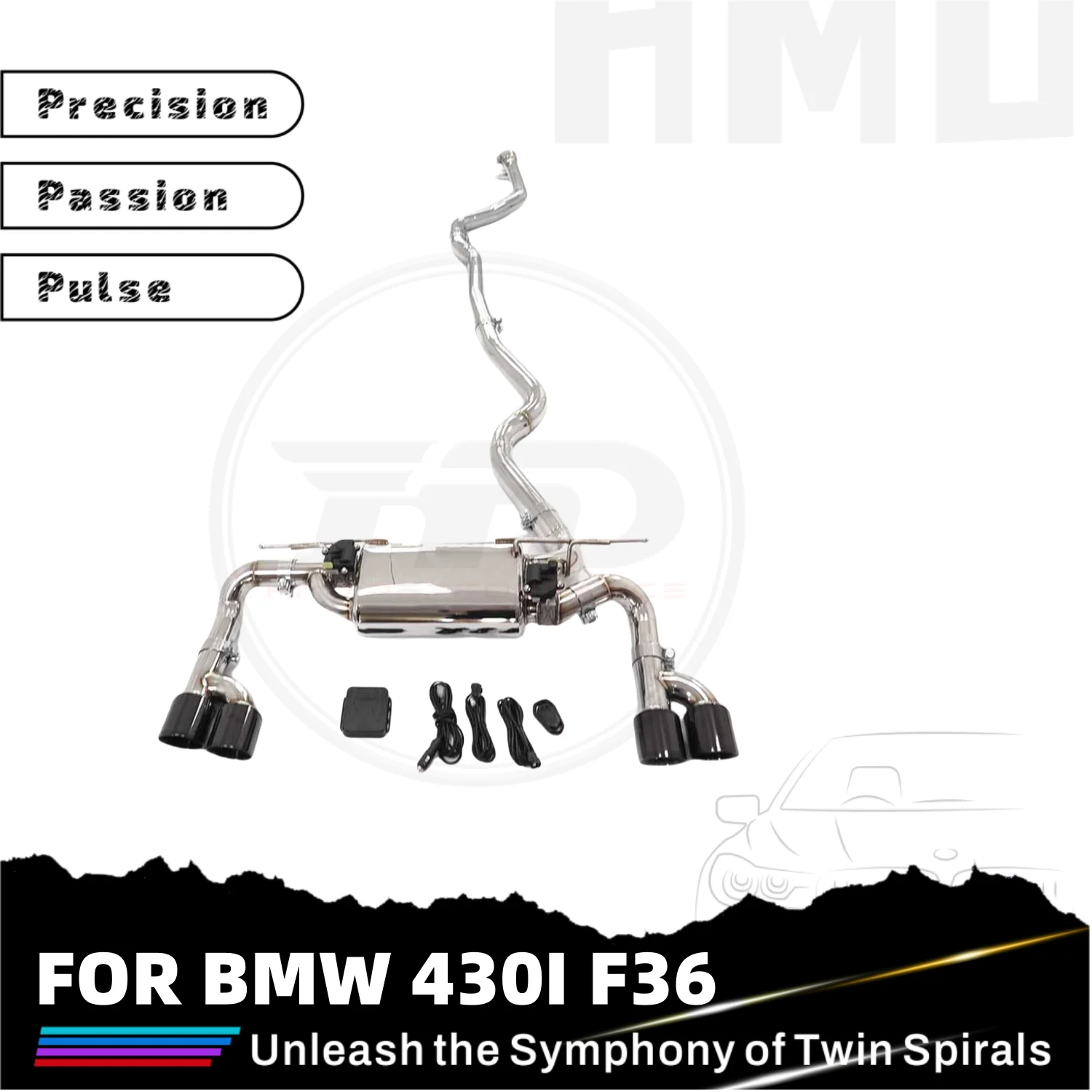 

HMD Catback из нержавеющей стали для BMW 430I F36, высокая производительность, четыре выхлопных газов, спортивный глушитель с наконечниками и клапаном