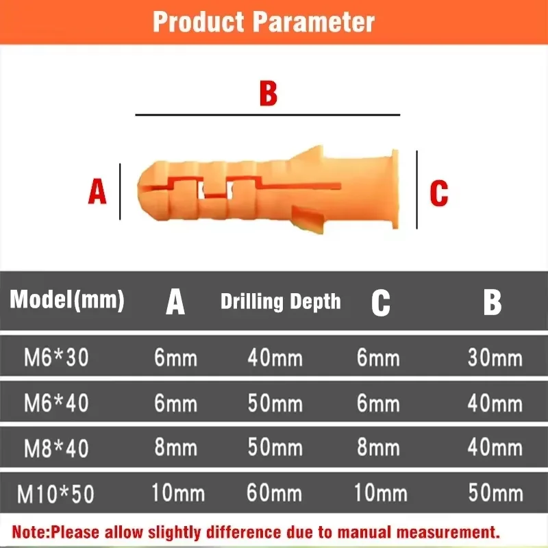 100-400pcs Ribbed Plastic Expansion Pipe M6 M8 M10 Rubber Plug plastic pipe Nylon Column Expansion Screw Anchor Plug Wall plugs image 5